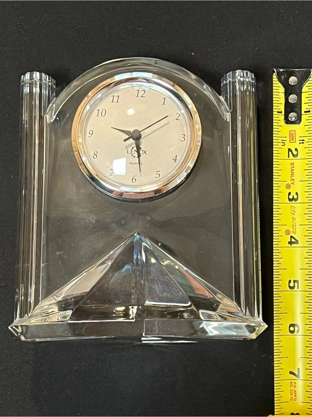 Lenox Clear Crystal Quartz Mantel Clock Pyramid Design  - Clear